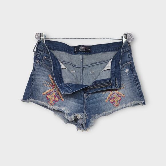 Womens Hollister Short-Short High Rise Raw Hem Blue Jean Shorts Size 11 W30 - Picture 3 of 5